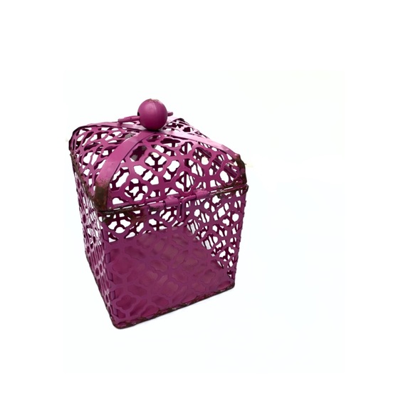 One Cage Fuchsia Distressed Candle Holder Decor - Picture 2 of 6